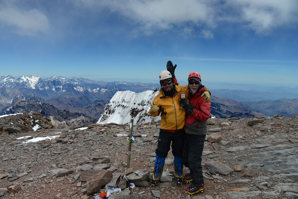 43 Inka Expediciones Guide Agustin Aramayo, Dangles And Jerome Ryan With The Aconcagua Summit 6962m Cross And Aconcagua South Summit Behind